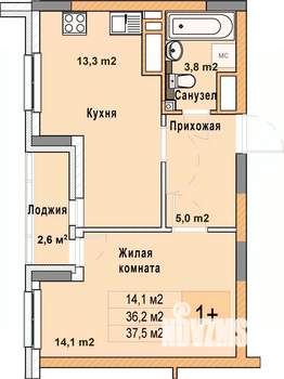 1-к квартира, вторичка, 38м2, 19/25 этаж