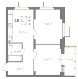 2-к квартира, вторичка, 53м2, 2/18 этаж