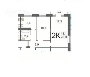 2-к квартира, вторичка, 42м2, 5/5 этаж