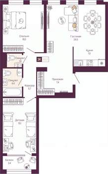 3-к квартира, вторичка, 82м2, 11/12 этаж
