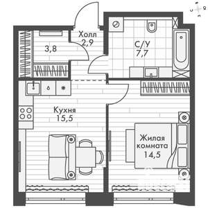 1-к квартира, вторичка, 44м2, 6/16 этаж