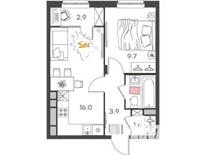 1-к квартира, вторичка, 37м2, 2/4 этаж