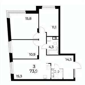 3-к квартира, сданный дом, 75м2, 2/8 этаж