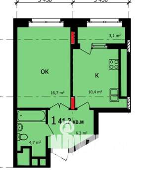 1-к квартира, строящийся дом, 56м2, 9/21 этаж