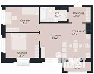 2-к квартира, вторичка, 58м2, 8/9 этаж
