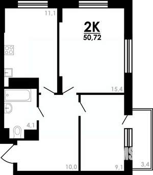 2-к квартира, вторичка, 51м2, 15/25 этаж