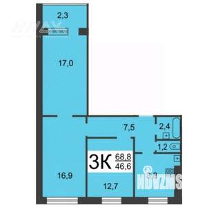 3-к квартира, вторичка, 68м2, 3/9 этаж