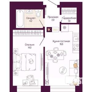 1-к квартира, вторичка, 40м2, 13/25 этаж