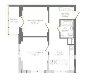 2-к квартира, строящийся дом, 53м2, 5/19 этаж