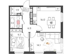 2-к квартира, вторичка, 52м2, 1/4 этаж