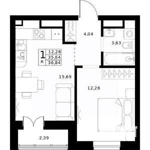 1-к квартира, вторичка, 37м2, 20/24 этаж