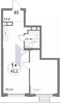 1-к квартира, сданный дом, 43м2, 4/22 этаж
