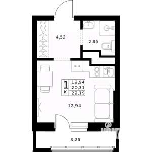 Студия квартира, строящийся дом, 22м2, 16/24 этаж