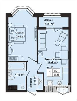 1-к квартира, вторичка, 41м2, 7/15 этаж