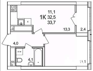 1-к квартира, строящийся дом, 34м2, 17/25 этаж