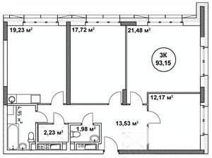 3-к квартира, строящийся дом, 93м2, 16/22 этаж