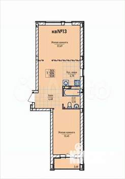 1-к квартира, строящийся дом, 52м2, 4/4 этаж