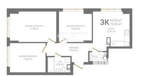 3-к квартира, вторичка, 77м2, 15/24 этаж
