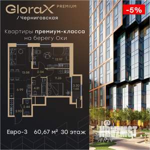 2-к квартира, вторичка, 61м2, 30/32 этаж
