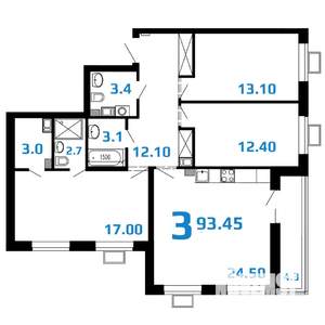 3-к квартира, вторичка, 93м2, 6/10 этаж
