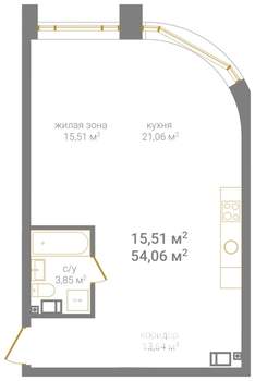 Студия квартира, вторичка, 54м2, 6/12 этаж