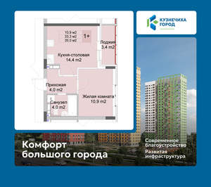 1-к квартира, вторичка, 35м2, 8/10 этаж