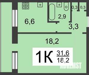 1-к квартира, вторичка, 31м2, 5/9 этаж