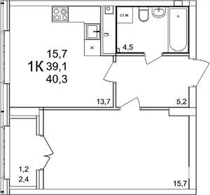 1-к квартира, вторичка, 40м2, 2/25 этаж