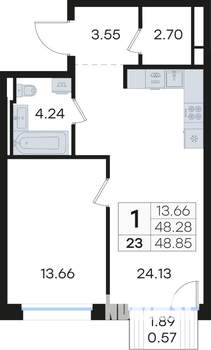 1-к квартира, вторичка, 49м2, 4/13 этаж