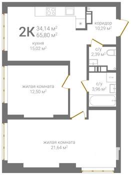 2-к квартира, вторичка, 66м2, 15/24 этаж