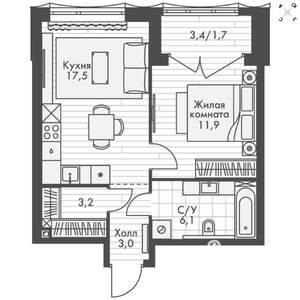 1-к квартира, вторичка, 43м2, 9/16 этаж