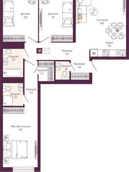 3-к квартира, вторичка, 90м2, 11/19 этаж