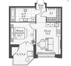1-к квартира, вторичка, 43м2, 13/20 этаж