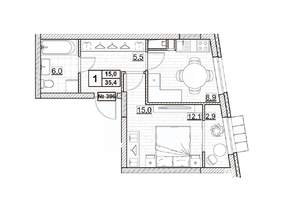 1-к квартира, вторичка, 35м2, 24/24 этаж