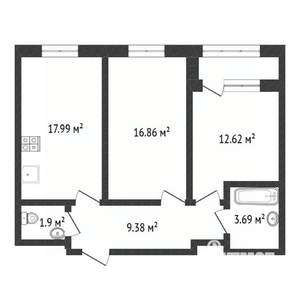 2-к квартира, вторичка, 65м2, 3/17 этаж