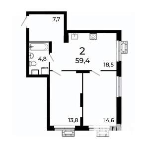 2-к квартира, вторичка, 59м2, 15/19 этаж