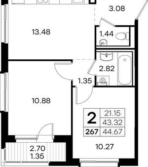 2-к квартира, вторичка, 45м2, 5/9 этаж