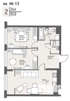 2-к квартира, вторичка, 63м2, 2/25 этаж