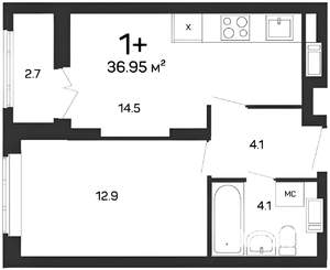 1-к квартира, вторичка, 39м2, 2/17 этаж