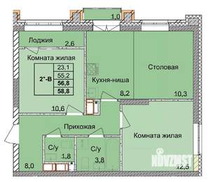 2-к квартира, вторичка, 57м2, 9/18 этаж