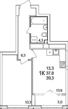 1-к квартира, вторичка, 39м2, 18/25 этаж