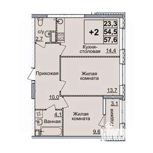 2-к квартира, вторичка, 57м2, 12/20 этаж