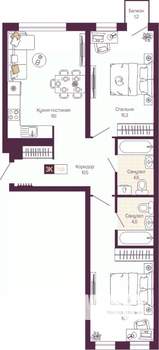 2-к квартира, вторичка, 70м2, 4/19 этаж