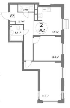 2-к квартира, вторичка, 58м2, 11/22 этаж