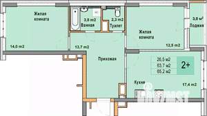 2-к квартира, вторичка, 65м2, 9/25 этаж