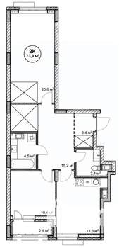 2-к квартира, строящийся дом, 74м2, 11/14 этаж