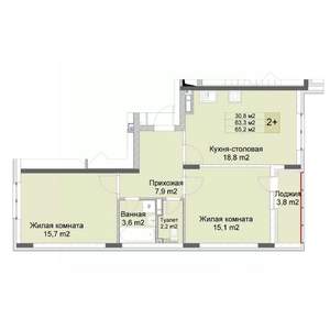 2-к квартира, строящийся дом, 65м2, 2/10 этаж