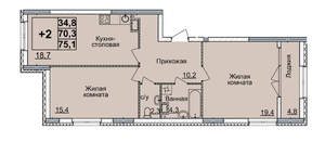 2-к квартира, вторичка, 75м2, 7/24 этаж