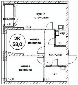2-к квартира, вторичка, 58м2, 5/13 этаж