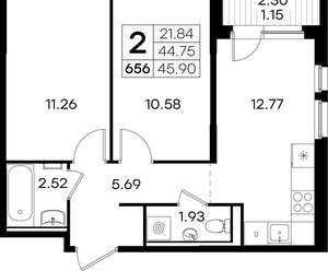 2-к квартира, вторичка, 46м2, 5/9 этаж